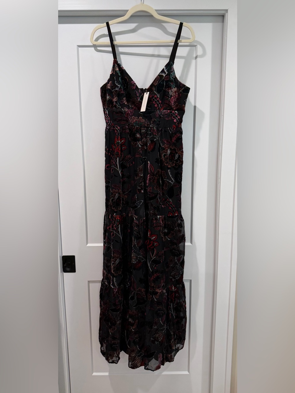 Hutch from Anthropology Black Floral Spaghetti-Strap Jumpsuit Size 8